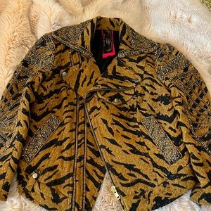Free People Tiger Beaded Motorcycle Moto Jacket S/P
